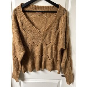 Beige Botany Oversized Tan Open Knit Sweater Sz S/M